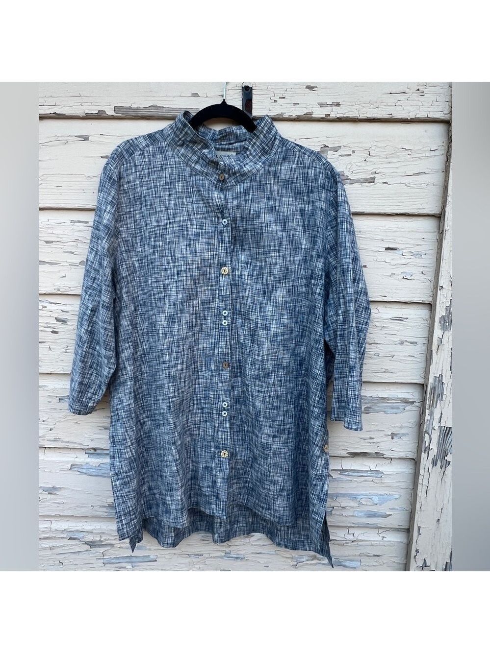 A La Carte Linen Blend Lagenlook Longline Summer Spring Button-down Shirt XXL